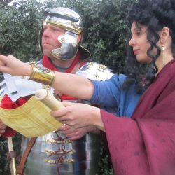 Roman School Workshops - Andy and Alison dressed in Roman Outfits
